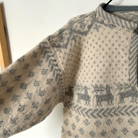 Vintage Norwegian Style Heavy Wool Knit Pullover Sweater Aprés-Ski Cream Grey M - Picture 9 of 12